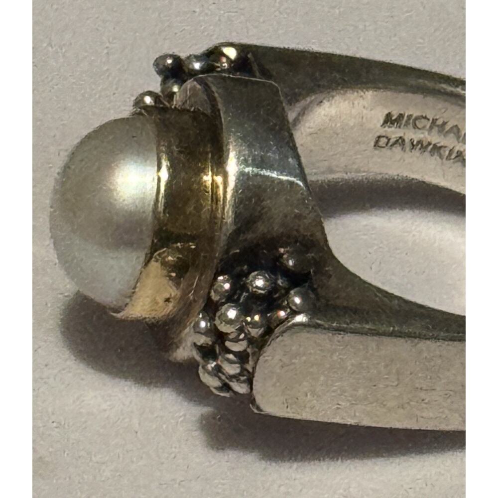 Vintage Michael Dawkins 925 14K Pearl Ring Sterling Silver & Gold Sz 8.5 13g - Picture 7 of 8